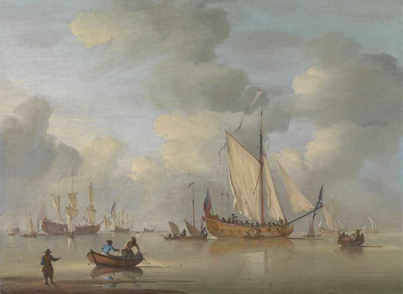An English Royal Yacht Standing Offshore in a Calm (detail; c. 1730), Peter Monamy, Yale Center for British Art