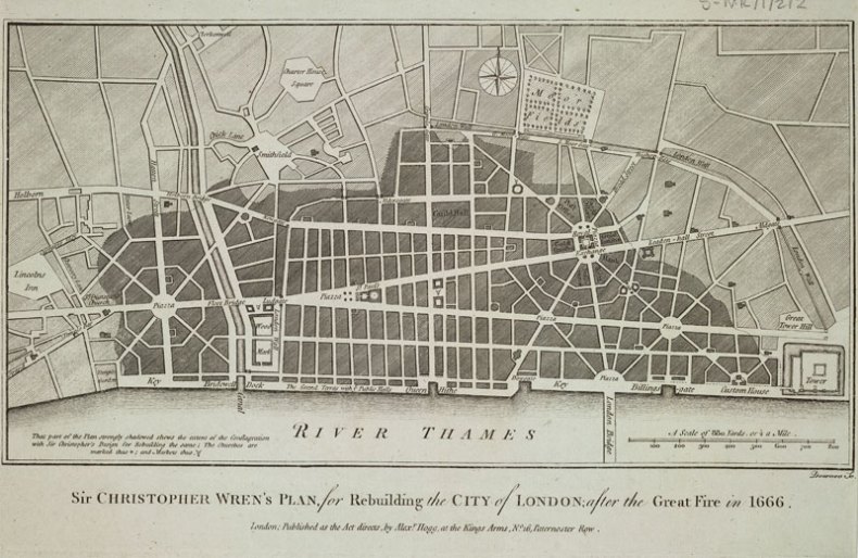 Sir Christopher Wren’s plan for rebuilding the City of London following the Great Fire of 1666