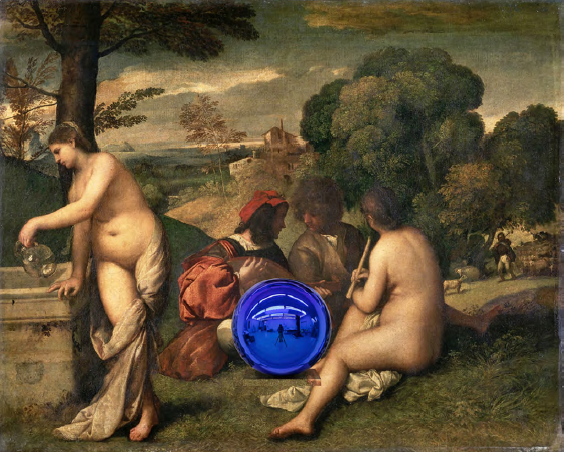 Gazing Ball (Titian Pastoral Concert) (detail; 2016), Jeff Koons. © Jeff Koons - Courtesy of the artist and Almine Rech Gallery