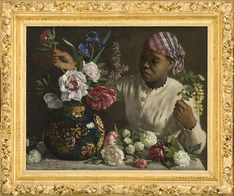 Jeune femme aux pivoines (1870), Frédéric Bazille. Montpellier, Musée Fabre, Montpellier Méditerranée Métropole © Cliché Frédéric Jaulmes