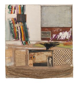 Short Circuit (1955), Robert Rauschenberg, Combine constructed of oil, fabric and paper on wood supports and cabinets (illustrated open and closed) containing a Susan Weil painting and Jasper Johns reproduction. Art Institute of Chicago