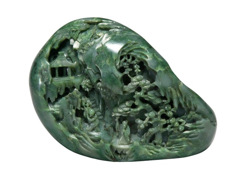Jade boulder carved with Chinese landscape (18th century), Chinese, Qing dynasty, jade. Fitzwilliam Museum, Cambridge