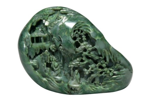 Jade boulder carved with Chinese landscape (18th century), Chinese, Qing dynasty, jade. Fitzwilliam Museum, Cambridge