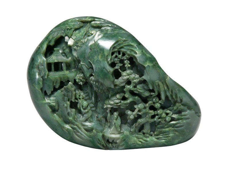Jade boulder carved with Chinese landscape (18th century), Chinese, Qing dynasty, jade. Fitzwilliam Museum, Cambridge