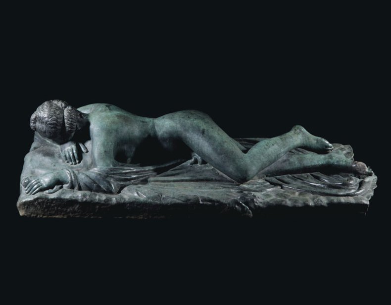 A bronze reclining figure of the Hermaphrodite (probably mid 17th century), Italy. Cast from the antique marble restored by Ippolito Buzzi in 1621-23. Christie's, estimate £200,000-300,000