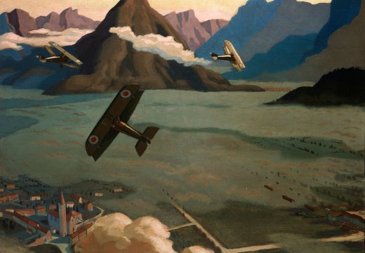 British Sopwith Camels Leaving Their Aerodrome on Patrol over the Asiago Plateau, (1918), Sydney Carline.