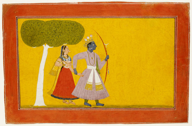 Rama’s concerns for Sita Page from Bhanudatta’s Rasamanjari (c. 1720), India; Jammu and Kashmir state. Victoria and Albert Museum