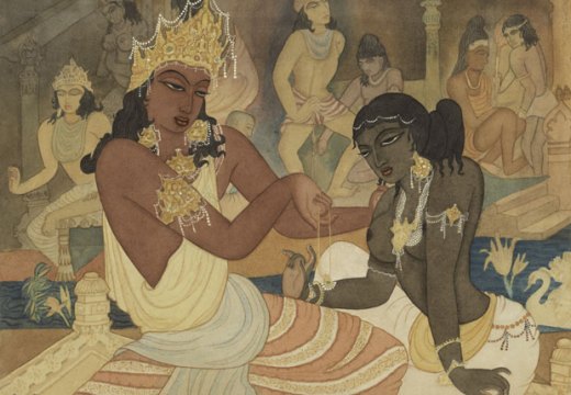 Carudatta Presenting a Pearl Necklace to Vasantesena, (c. 1952), Y. G. Srimati.