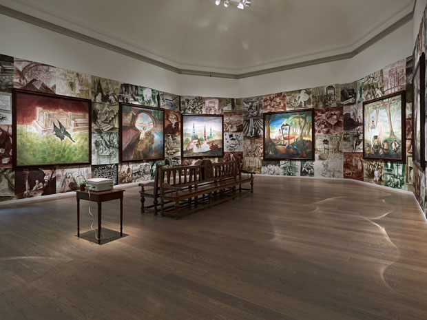 On Form and Fiction (1990), Steven Campbell. Installation view: 'GENERATION: 25 Years of Contemporary Art in Scotland', at the Scottish National Gallery, 2014. Photo: John McKenzie