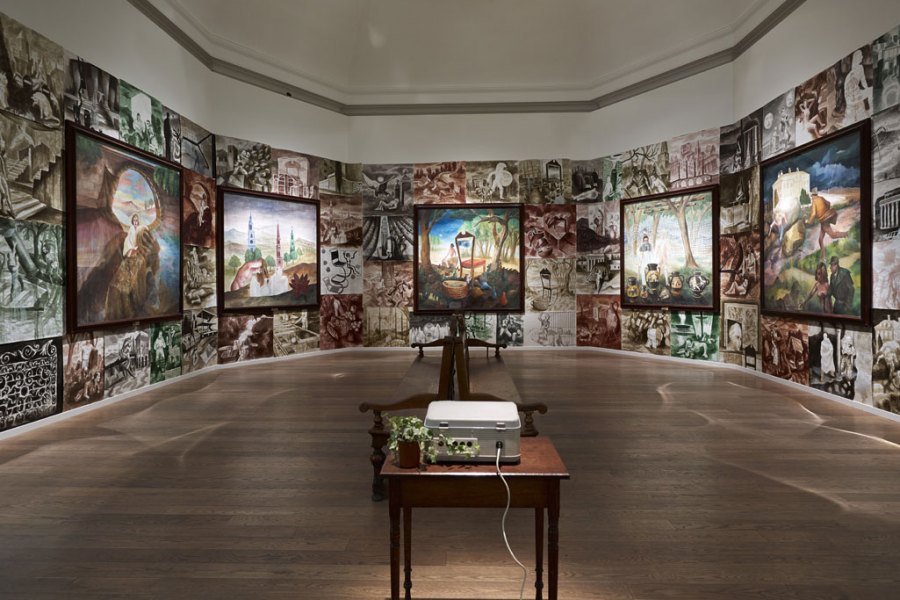 On Form and Fiction (1990), Steven Campbell. Installation view: 'GENERATION: 25 Years of Contemporary Art in Scotland', at the Scottish National Gallery, 2014. Photo: John McKenzie