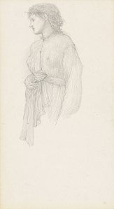 Studies for ‘The Golden Stairs’: one of several female fgure studies, including possibly Margaret Burne-Jones and Mary Stuart Wortley, one with a subsidiary drapery study (verso) and one with a study for ‘The Nativity’ (verso). Christie's images.
