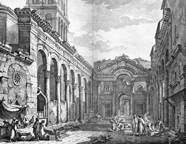 Charles-Louise Clérisseau's view of the peristyle of Diocletian's Palace, Split (1764).