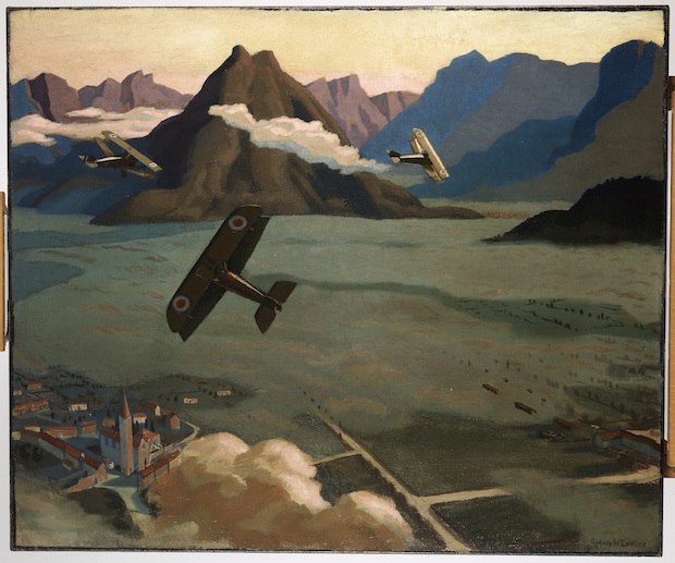 British Sopwith Camels Leaving Their Aerodrome on Patrol over the Asiago Plateau (1918), Sydney Carline. Courtesy: Imperial War Museum