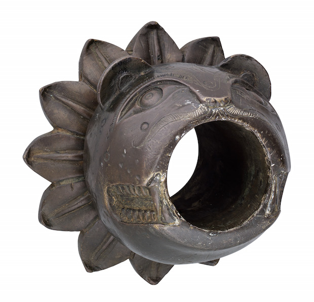 Decorated axle boss for a gun carriage, late 18th century, India, bronze ordnance taken at the fall of Seringapatam, ht 11.2cm. Thomas Del Mar (£8,640)