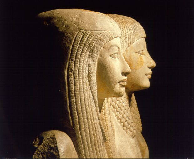 Statue of Maya and Merit, c. 1320 BC, Egyptian, Saqqara. Dutch National Museum of Antiquities