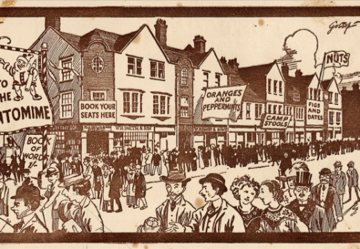 Postcard advertising the Garden City Pantomime, written by residents C.B. Purdom and Charles Lee, (c. 1910)