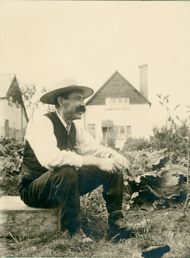 George Bates, probably sitting outside his allotment, (c. 1905).