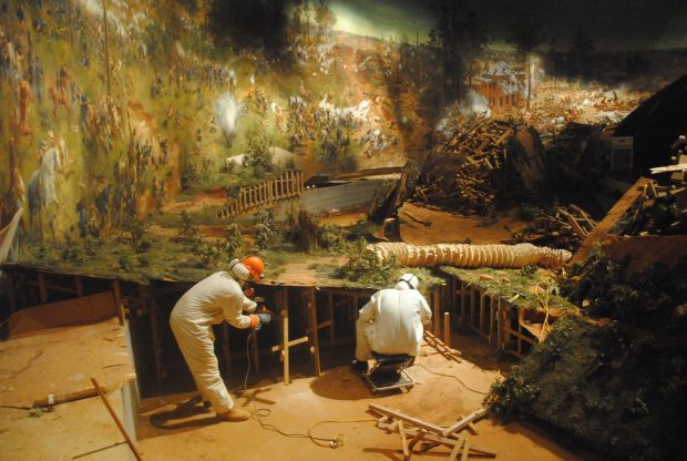 The surface of the diorama being removed from Grant Park for its transfer to the Atlanta History Center. Photo: © Atlanta History Center