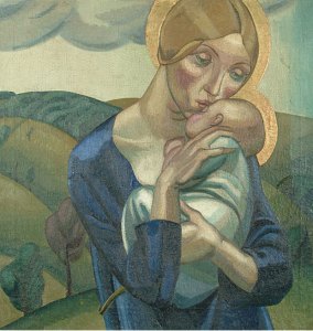 Madonna and Child in a Landscape (1924), David Jones. © Trustees of the David Jones estate. Image courtesy of Ditchling Museum of Art + Craft