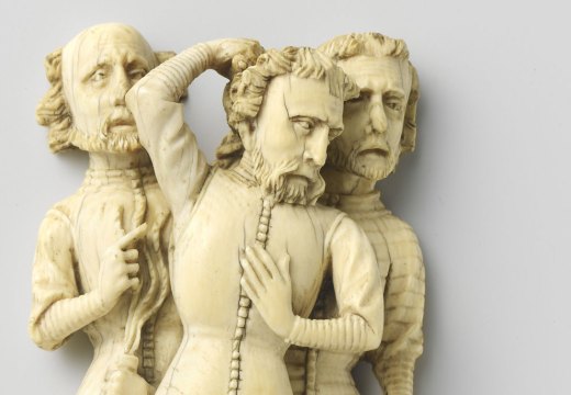 Three soldiers (from the Flagellation of Christ; 1360), Master of Agrafen, or a follower.