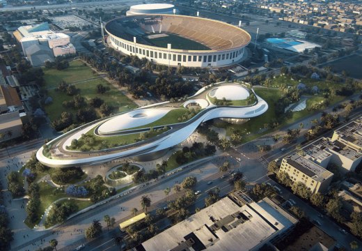 Rendering of the George Lucas Museum of Narrative Art, which will be located in LA’s Exposition Park