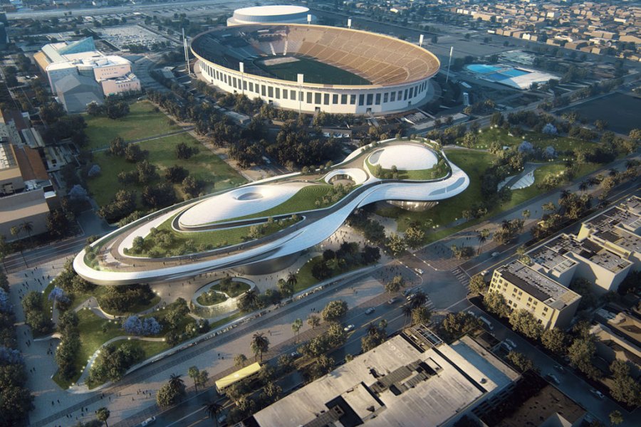 Rendering of the George Lucas Museum of Narrative Art, which will be located in LA’s Exposition Park