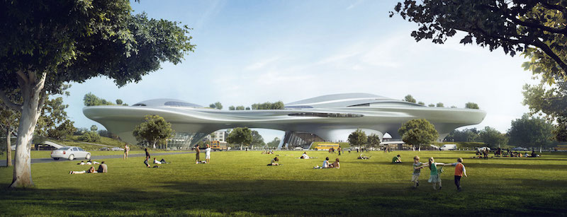Rendering of the George Lucas Museum of Narrative Art, LA. Image courtesy of Lucas Museum of Narrative Art