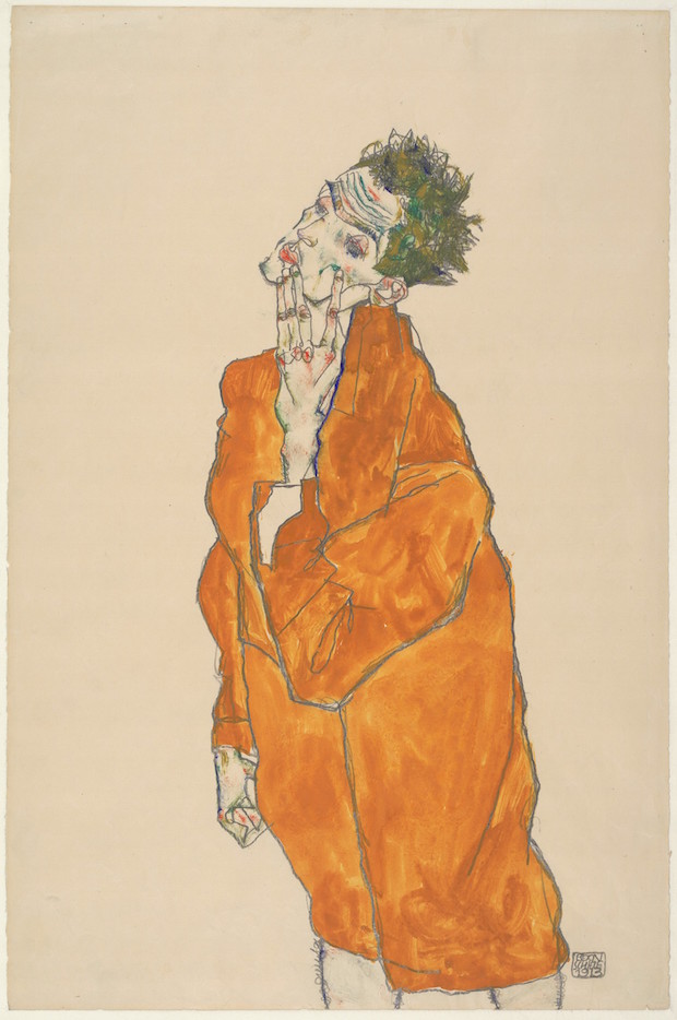 Self-portrait in orange cloak (1913), Egon Schiele. Albertina, Vienna