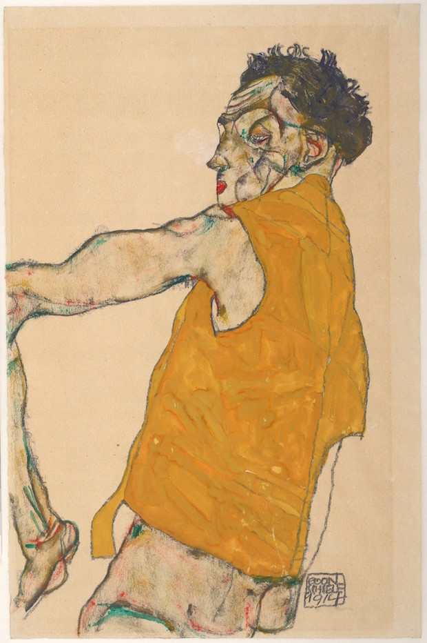 Self-Portrait in Yellow Vest (1914), Egon Schiele. © Albertina, Vienna