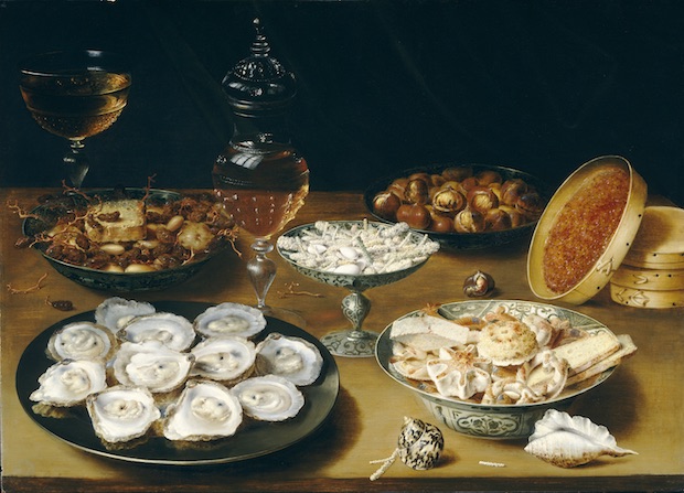 Still Life with Oysters, Fruit, and Wine (c. 1610–20), Osias Beert. Washington, National Gallery of Art