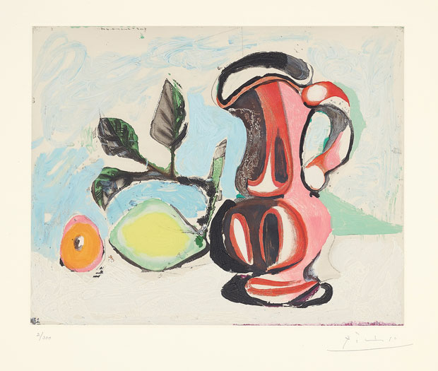 Nature morte au citron et pichet rouge (Still Life with Lemon and Red Pitcher) (1964), after Pablo Picasso. Estimate: $6,000–8,000. Image courtesy of Phillips / Phillips.com