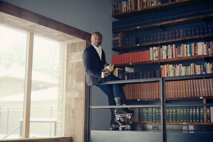 Theaster Gates in the Stony Island Arts Bank, Chicago, which houses the Johnson Publishing Company archive. Photo: Mark Peckmezian