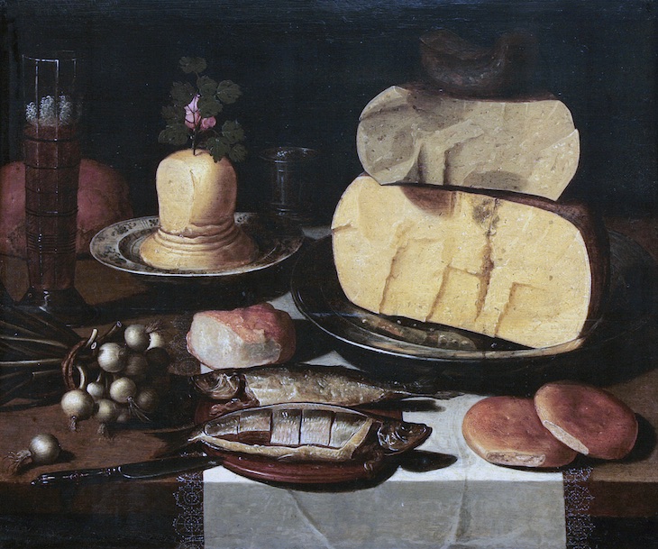 Still Life with Cheese, Fish, and Onions (c. 1615), artist unknown
