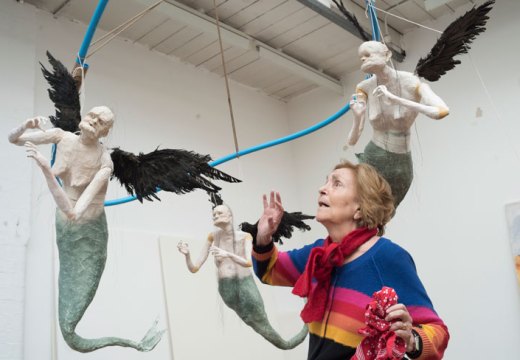 Paula Rego in the studio with the Flying Mermaids. © Nick Willing