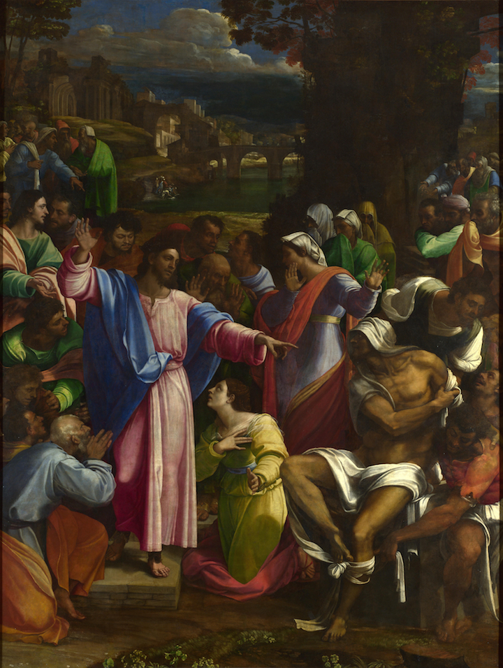 The Raising of Lazarus (1517–19), Sebastiano del Piombo incorporating designs by Michelangelo.
