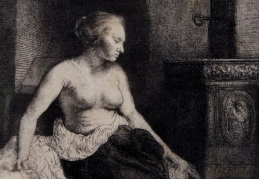 Woman sitting half-dressed beside a stove (detail) (1658), Rembrandt van Rijn. David Tunick Inc., price on application