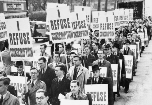 A march of 2,000 anti-conscription protesters in London,1939. © IWM