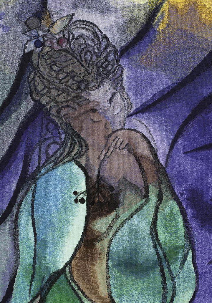 The Caged Bird's Song (detail; 2014–2017), Chris Ofili. © Chris Ofili. Courtesy the Artist and Victoria Miro, London, The Clothworkers' Company and Dovecot Tapestry Studio, Edinburgh. Photography: Gautier Deblonde