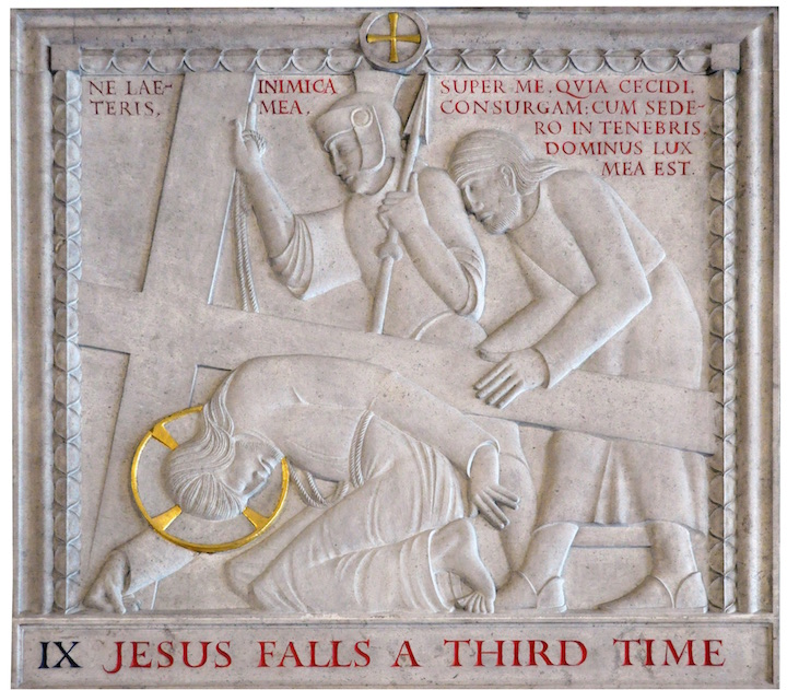 Station IX from the Stations of the Cross (1913–18), Eric Gill. Westminster Cathedral, London