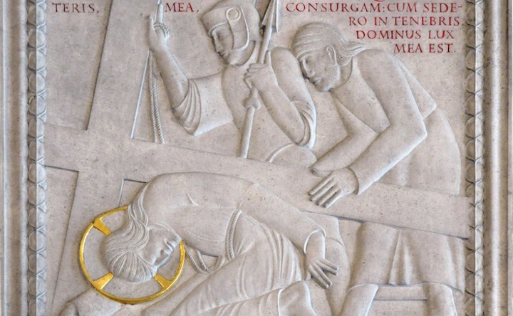 Station IX from the Stations of the Cross (1913–18), Eric Gill. Westminster Cathedral, London