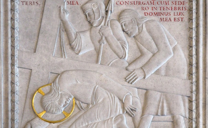 Station IX from the Stations of the Cross (1913–18), Eric Gill. Westminster Cathedral, London