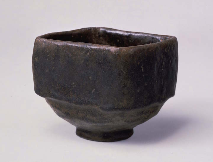 Tea bowl, black Raku type, known as Mukiguri, by Chojiro, 16th century. Agency for Cultural Affairs, Government of Japan