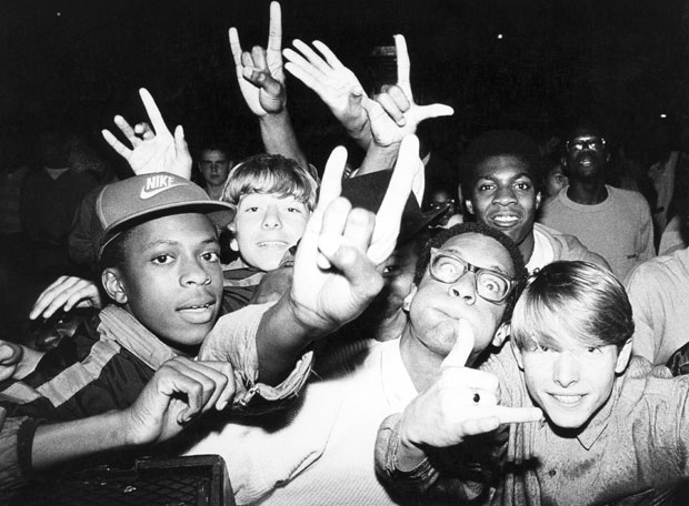 Crowd of early UK hip hop fans at Camden Town Hall, London (1986), Normski. Image courtesy Youth Club Archive