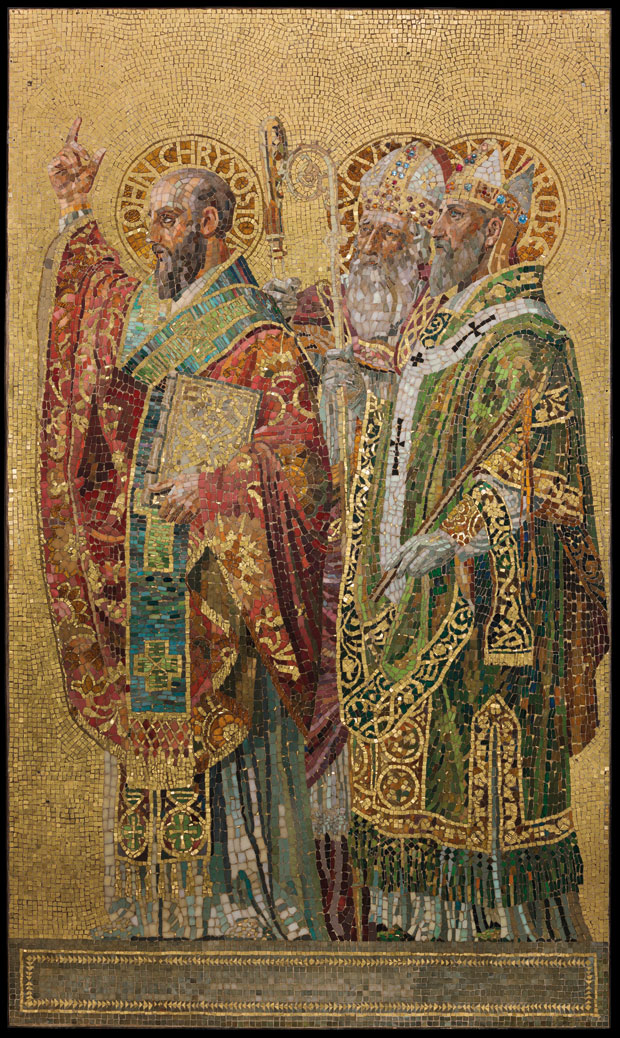 Fathers of the Church (panel; c. 1892), designed by Joseph Lauber, produced by Tiffany Glass and Decorating Company. ©The Neustadt Collection of Tiffany Glass, Queens, New York