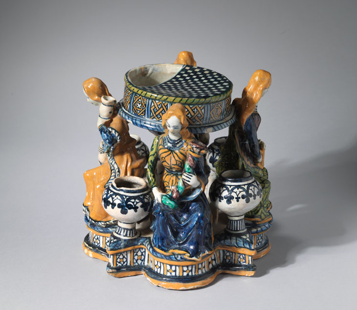 Inkstand with figures of the Virtues (c. 1480–90), probably Faenza. Courtesy Sam Fogg