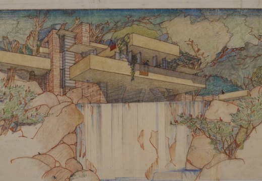 Perspective from the south of Fallingwater (Kaufmann House), Mill Run, Pennsylvania (1934–37), Frank Lloyd Wright. The Frank Lloyd Wright Foundation Archives, New York. © 2017 Frank Lloyd Wright Foundation/Artists Rights Society (ARS), New York