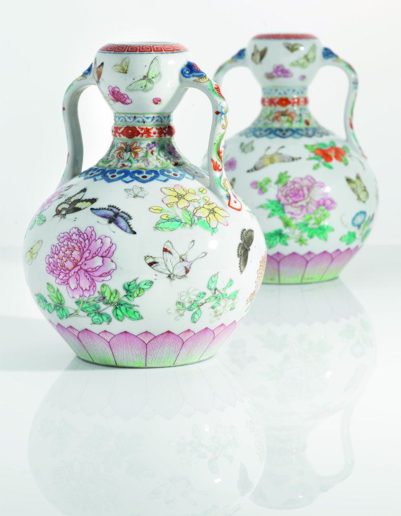 Famille rose ‘Butterfly’ vases