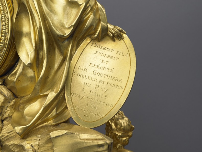 Inscription on the back of the Avignon Clock. Photo: Wallace Collection, London