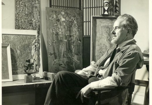 Mark Tobey in his studio (1949). Courtesy Arthur Lyon Dahl. Photo by Larry Novak