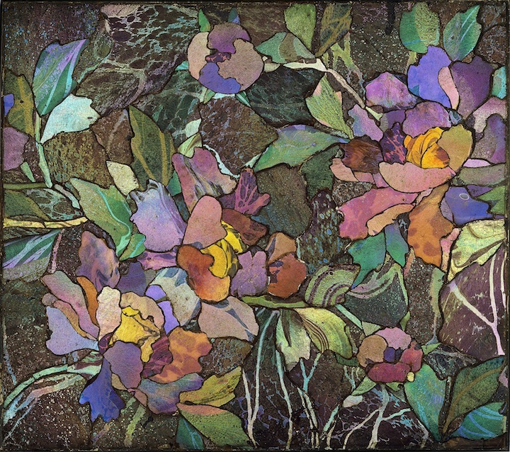 Mosaic panel with peonies, produced by Tiffany Glass and Decorating Company or Tiffany Studios around 1900–1910. Courtesy of The Corning Museum of Glass